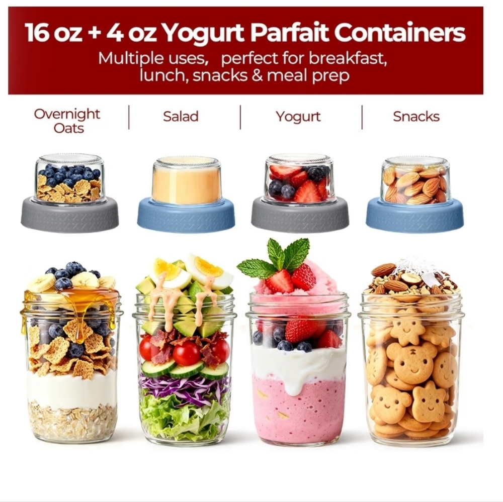 Glass Jar with Blue Lid Mason Style Granola On The Go